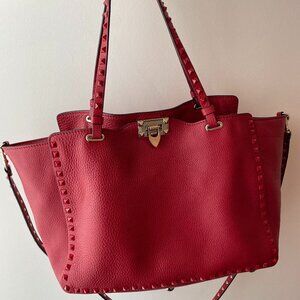 Valentino Garavani Rockstud Red Shoulder Bag Crossbody Tote Handbag Grainy EUC
